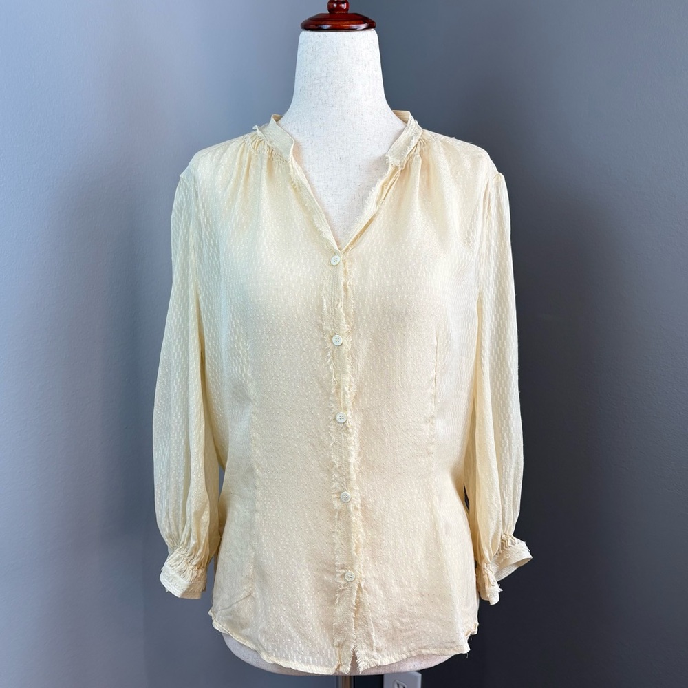 Zadig & Voltaire Deluxe 100% Silk Button Down Blouse Med Cream Sheer Lightweight
